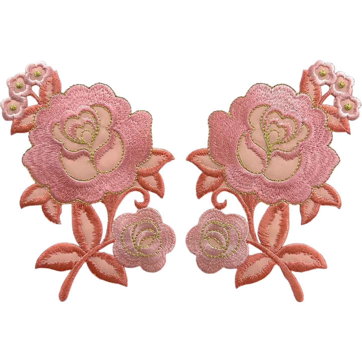 Pair of Pink Flower Patches Iron Sew On Dress T Shirt Crafts Flowers Patch Badge