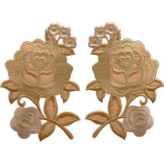 Pair of Peach Beige Flower Patches Iron Sew On Dress T Shirt Flowers Patch Badge