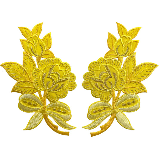 Pair of Yellow Flower Patches Iron Sew On Clothes Crafts Bag Flowers Patch Badge
