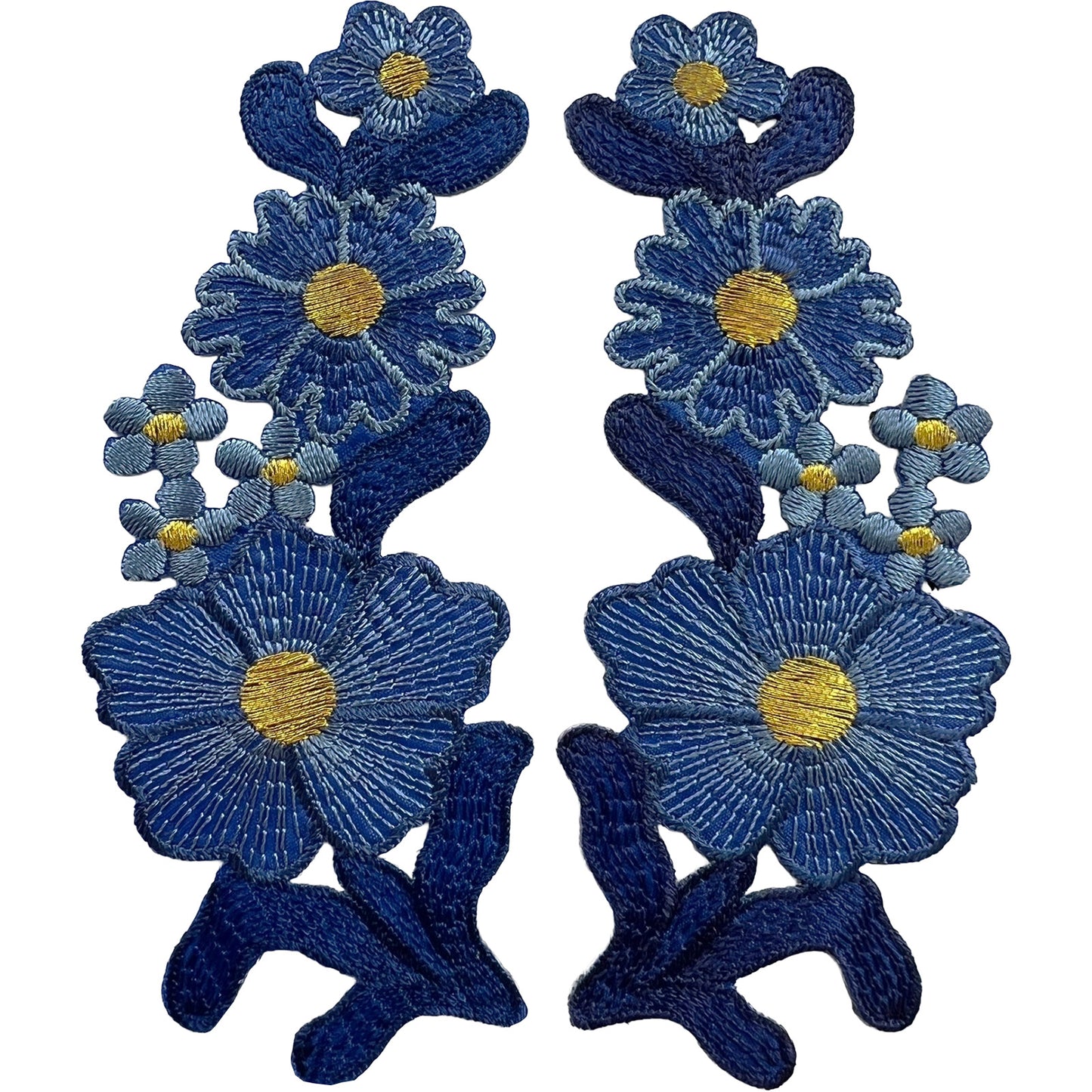 Pair of Blue Flower Patches Iron Sew On Denim Jeans Jacket Flowers Patch Badge