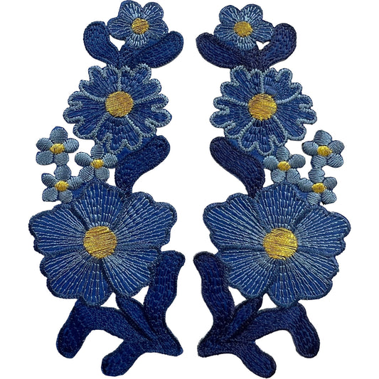 Pair of Blue Flower Patches Iron Sew On Denim Jeans Jacket Flowers Patch Badge