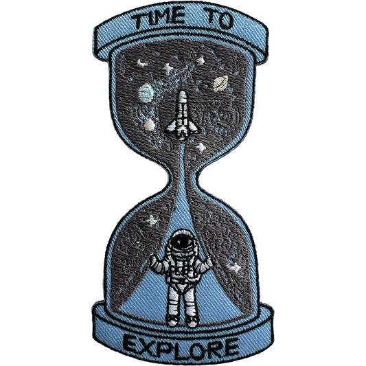 Sand Timer Hour Glass Space Rocket Astronaut Iron Sew On Patch Embroidered Badge