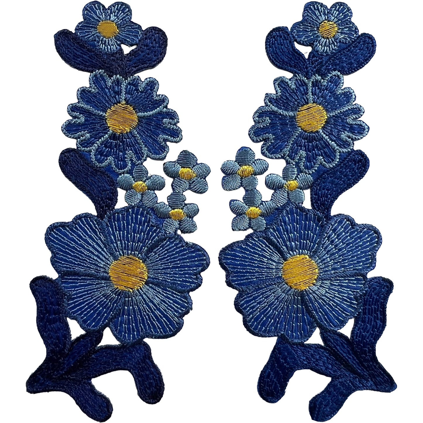 Pair of Blue Flower Patches Iron Sew On Denim Jeans Jacket Flowers Patch Badge