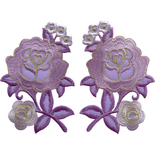 Pair of Purple Flower Patches Iron Sew On Dress Skirt Shirt Flowers Patch Badge