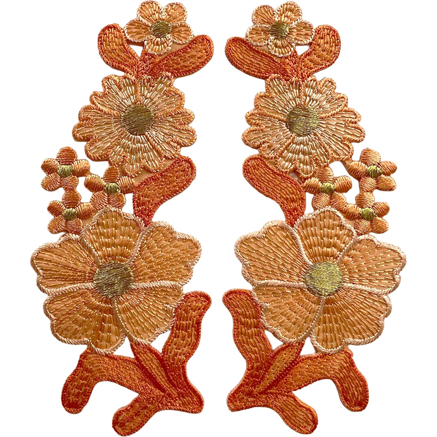 Pair of Peach Flower Patches Iron Sew On Denim Jeans Jacket Flowers Patch Badge