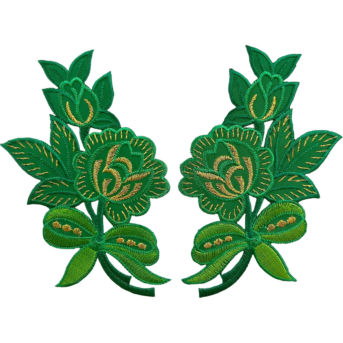 Pair of Green Flower Patches Iron Sew On Clothes Crafts Bag Flowers Patch Badge