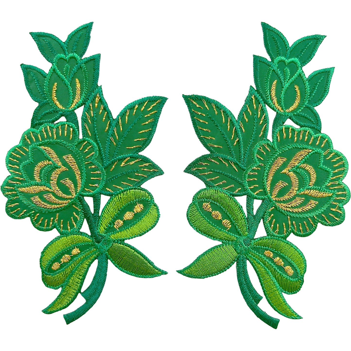 Pair of Green Flower Patches Iron Sew On Clothes Crafts Bag Flowers Patch Badge