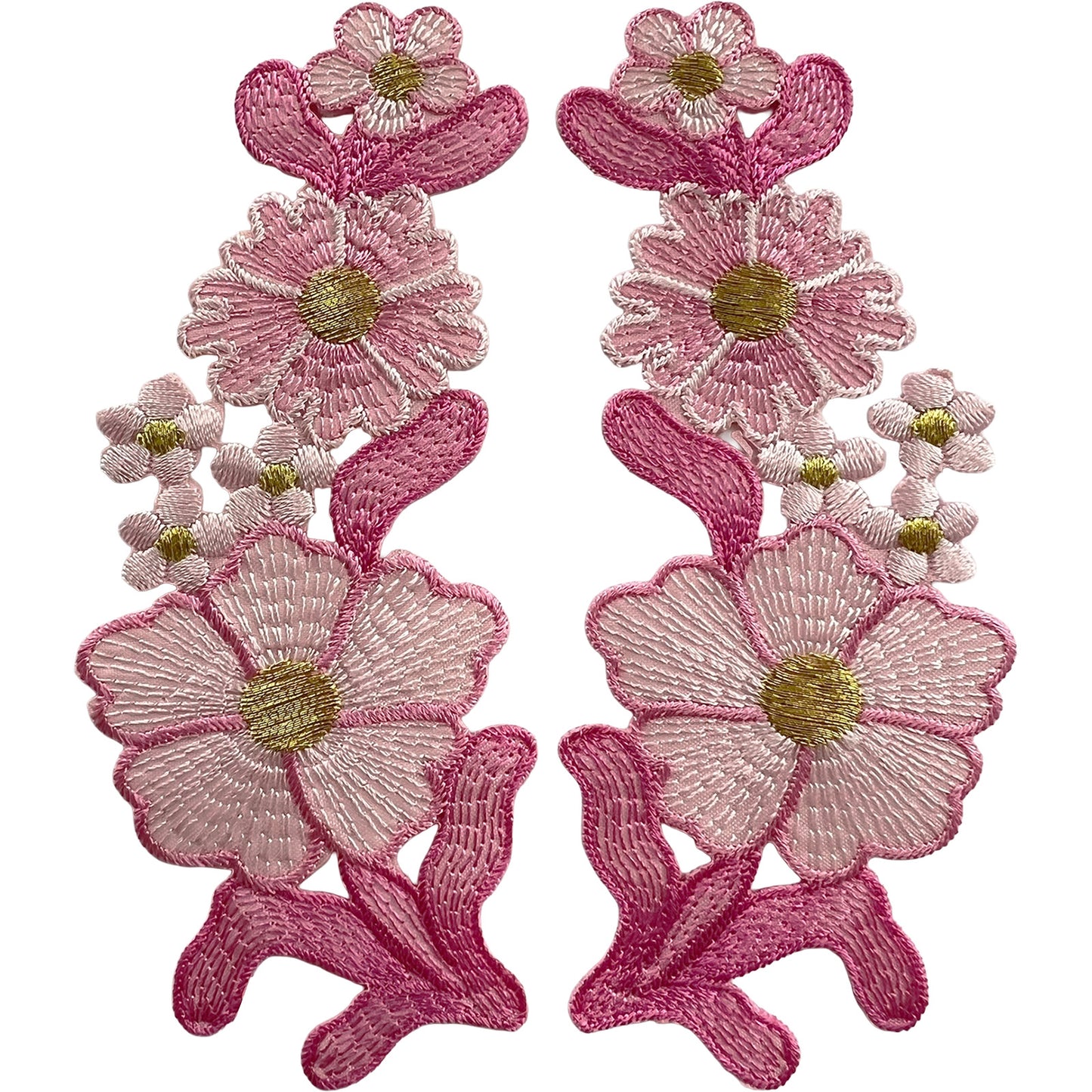 Pair of Pink Flower Patches Iron Sew On Denim Jeans T Shirt Flowers Patch Badge