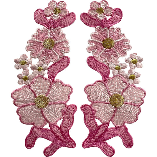 Pair of Pink Flower Patches Iron Sew On Denim Jeans T Shirt Flowers Patch Badge