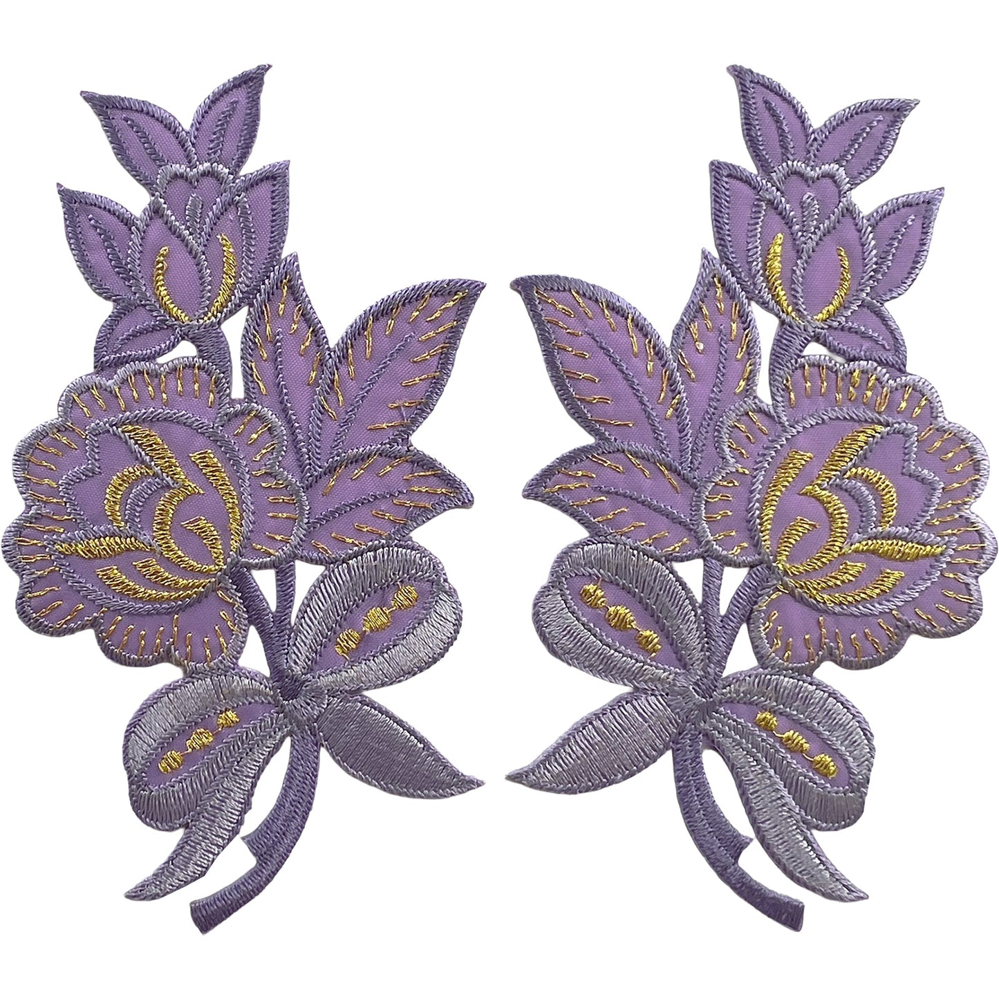 Pair of Lavender Purple Flower Patches Iron Sew On Clothes Flowers Patch Badge