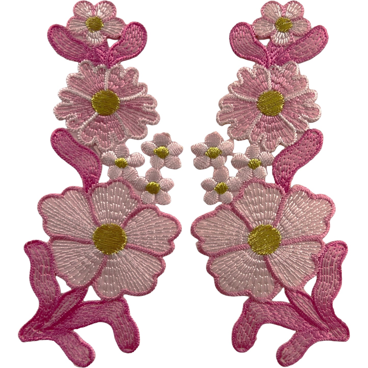 Pair of Pink Flower Patches Iron Sew On Denim Jeans T Shirt Flowers Patch Badge