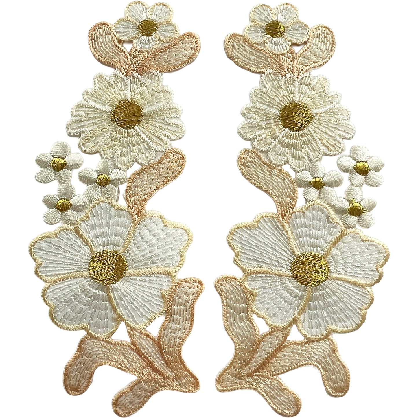 Pair of Cream Flower Patches Iron Sew On Denim Jeans Jacket Flowers Patch Badge
