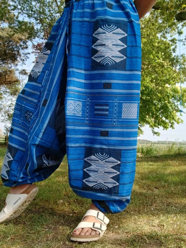 Handmade Mens Ladies Blue Cotton Harem Pants Summer Holiday Beach Yoga Trousers