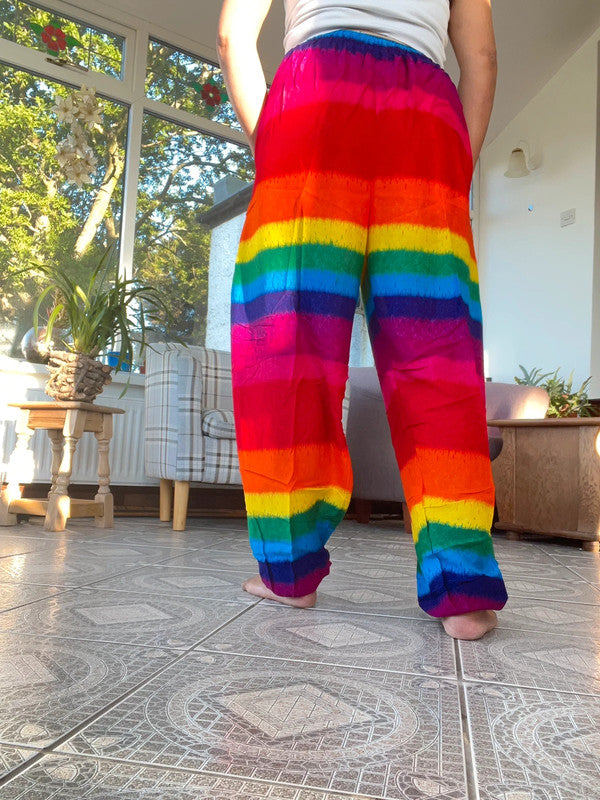 Rainbow Harem Pants Baggy Genie Hippie Yoga Womens Bali Rayon Trousers Joggers