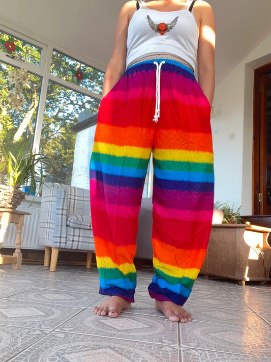 Rainbow Harem Pants Baggy Genie Hippie Yoga Womens Bali Rayon Trousers Joggers