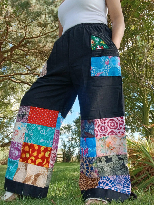 Handmade Black Multicolour Harem Pants Unique Random Patchwork Hippie Trousers