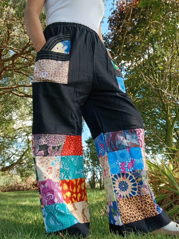 Handmade Black Multicolour Harem Pants Unique Random Patchwork Hippie Trousers
