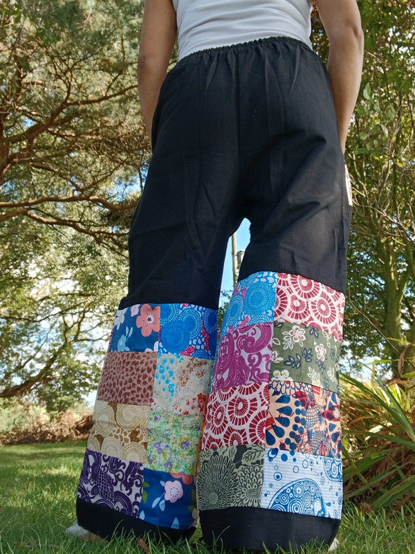 Handmade Black Multicolour Harem Pants Unique Random Patchwork Hippie Trousers