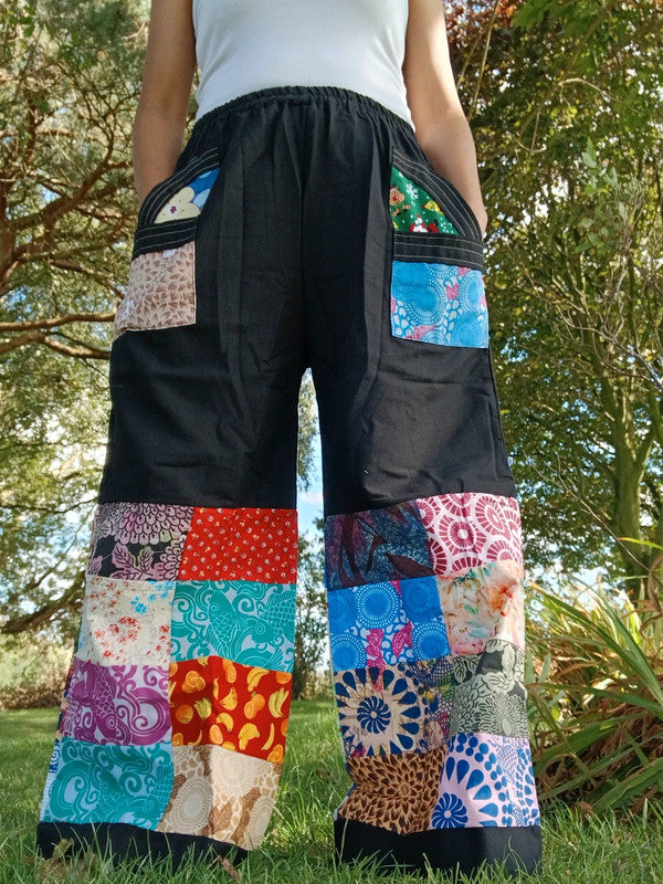 Handmade Black Multicolour Harem Pants Unique Random Patchwork Hippie Trousers