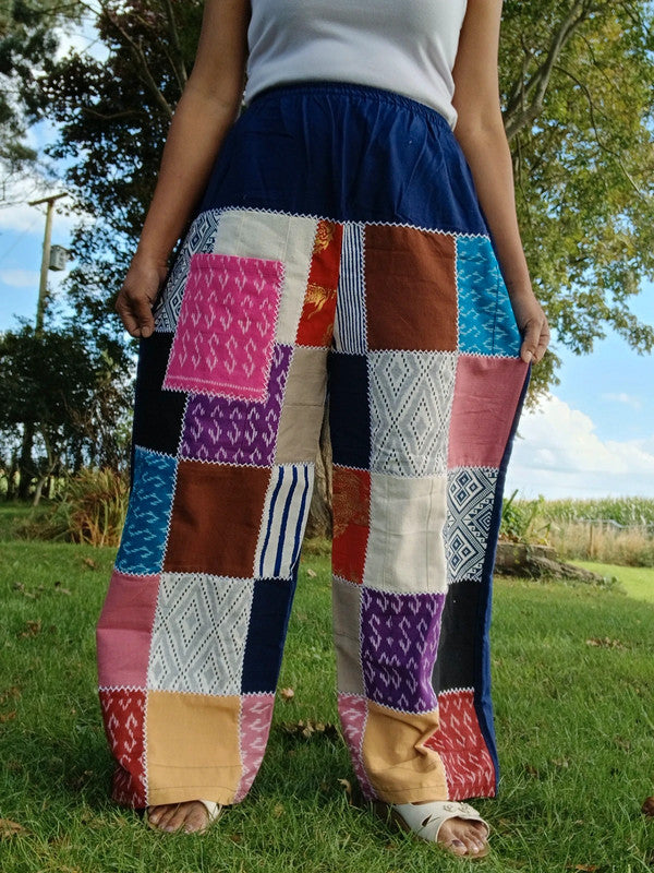 Cotton Navy Blue Multicolour Harem Pants Unique Random Patchwork Hippie Trousers