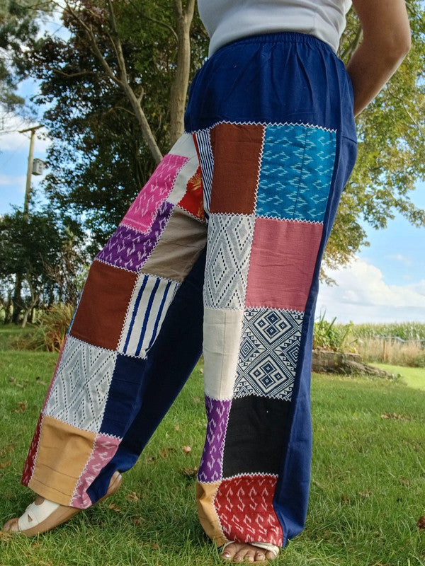Cotton Navy Blue Multicolour Harem Pants Unique Random Patchwork Hippie Trousers