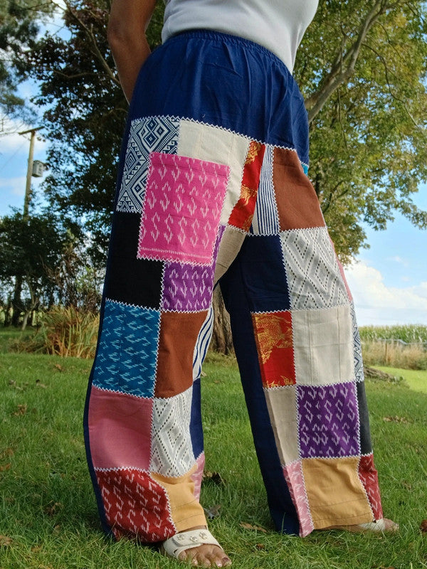 Cotton Navy Blue Multicolour Harem Pants Unique Random Patchwork Hippie Trousers