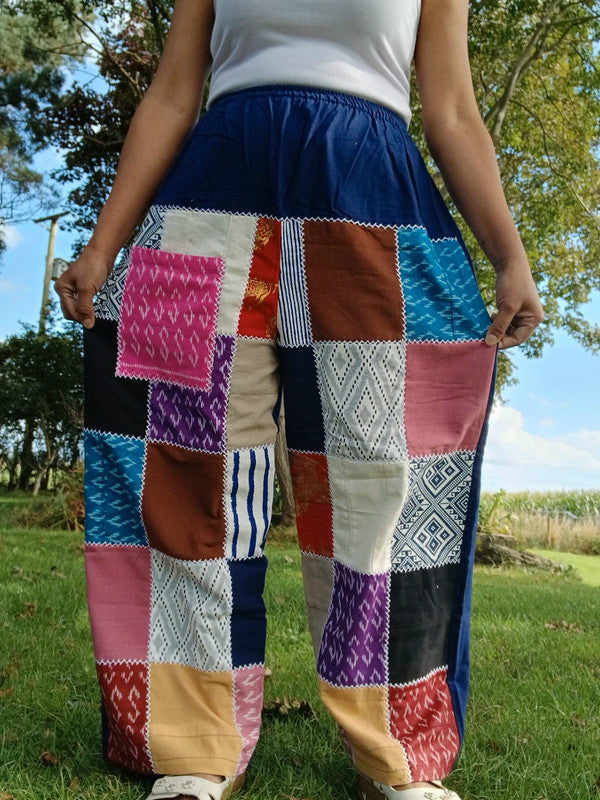 Cotton Navy Blue Multicolour Harem Pants Unique Random Patchwork Hippie Trousers
