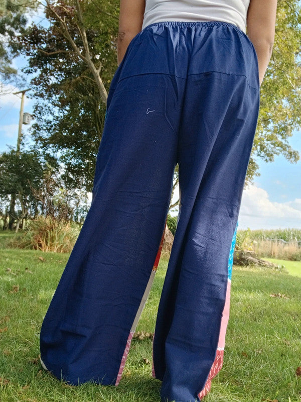 Cotton Navy Blue Multicolour Harem Pants Unique Random Patchwork Hippie Trousers