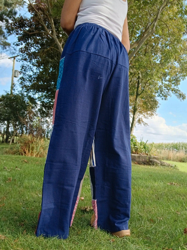 Cotton Navy Blue Multicolour Harem Pants Unique Random Patchwork Hippie Trousers