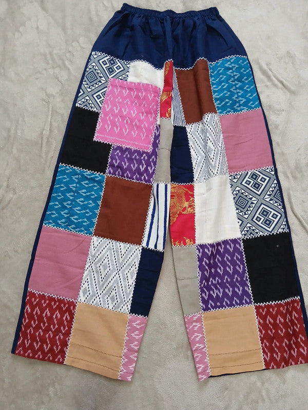 Cotton Navy Blue Multicolour Harem Pants Unique Random Patchwork Hippie Trousers