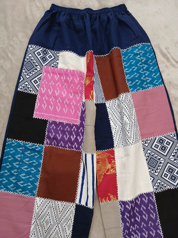 Cotton Navy Blue Multicolour Harem Pants Unique Random Patchwork Hippie Trousers