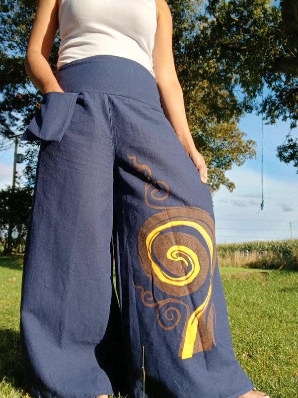 Navy Blue Bohemian Hippy Palazzo Harem Pants Women’s Wide Leg Hippie Trousers