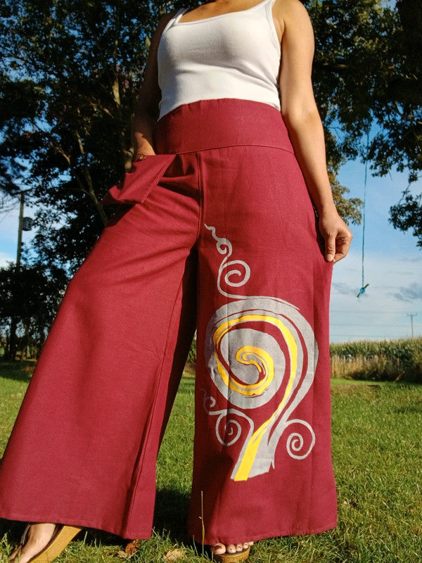 Red Baggy Bohemian Palazzo Harem Pants Ladies Womens Wide Leg Hippie Trousers