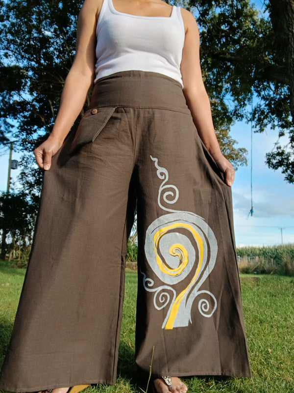 Brown Baggy Bohemian Palazzo Harem Pants Womens Wide Leg Hippie Boho Trousers