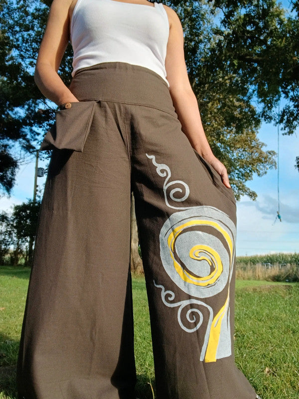 Brown Baggy Bohemian Palazzo Harem Pants Womens Wide Leg Hippie Boho Trousers