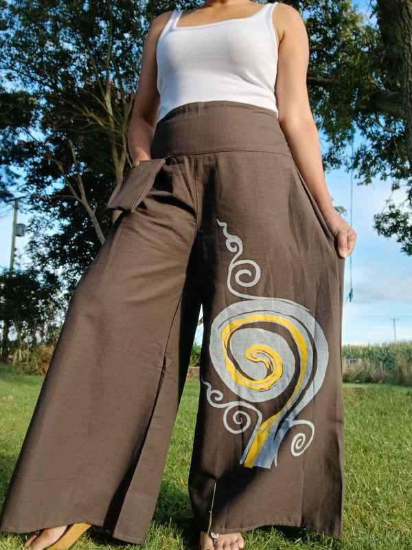 Brown Baggy Bohemian Palazzo Harem Pants Womens Wide Leg Hippie Boho Trousers
