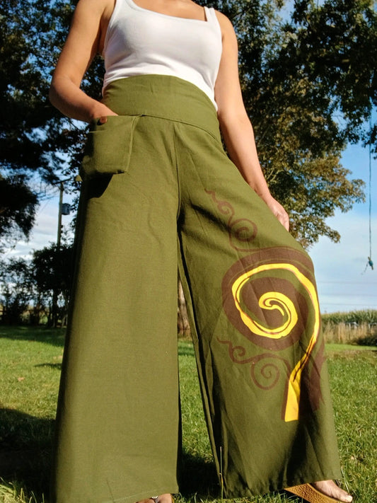 Olive Green Baggy Bohemian Palazzo Harem Pants Women’s Wide Leg Hippie Trousers