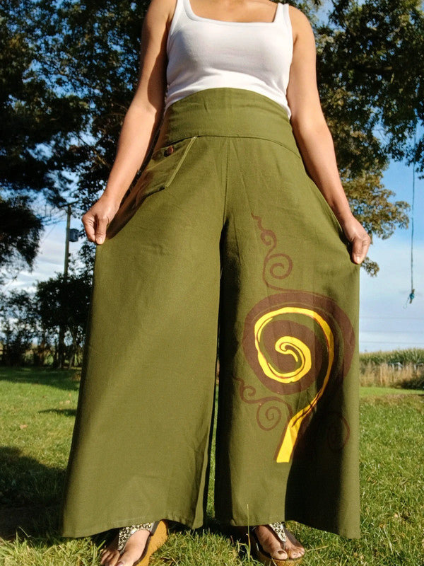 Olive Green Baggy Bohemian Palazzo Harem Pants Women’s Wide Leg Hippie Trousers