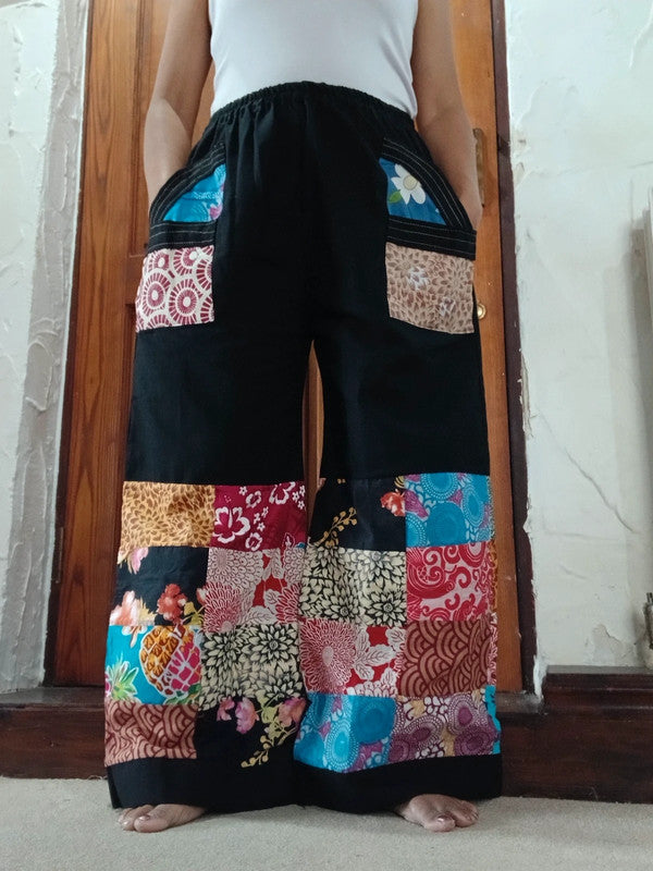 Handmade Black Multicolour Harem Pants Unique Random Patchwork Hippie Trousers