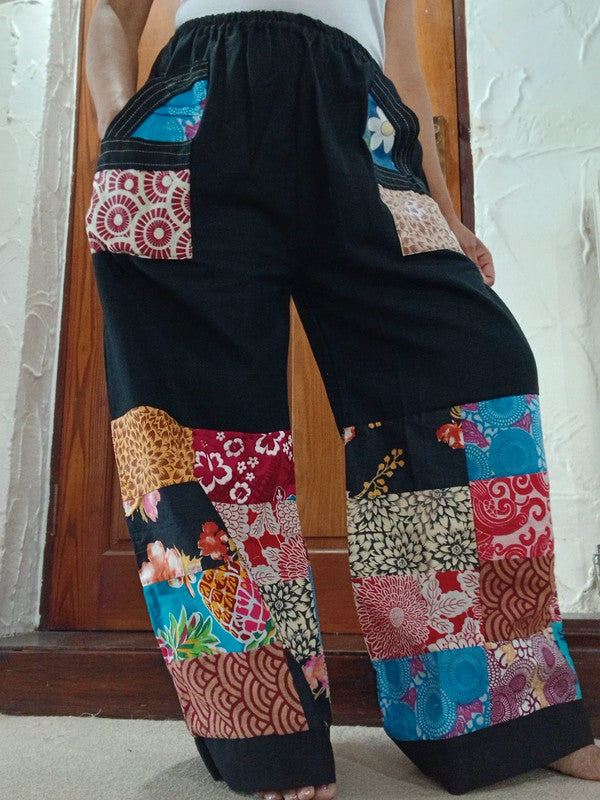 Handmade Black Multicolour Harem Pants Unique Random Patchwork Hippie Trousers