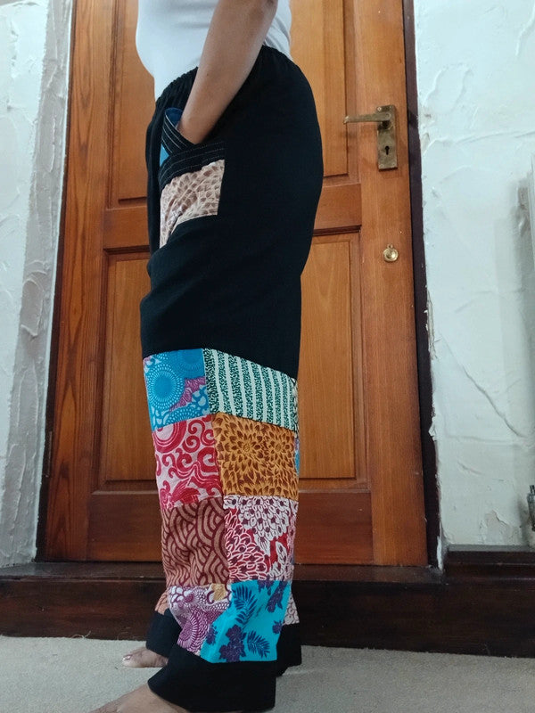 Handmade Black Multicolour Harem Pants Unique Random Patchwork Hippie Trousers