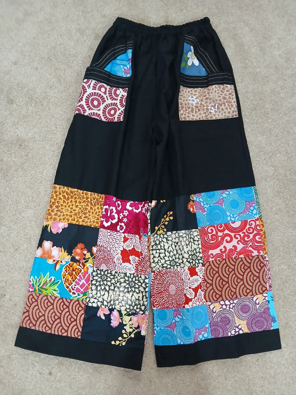 Handmade Black Multicolour Harem Pants Unique Random Patchwork Hippie Trousers