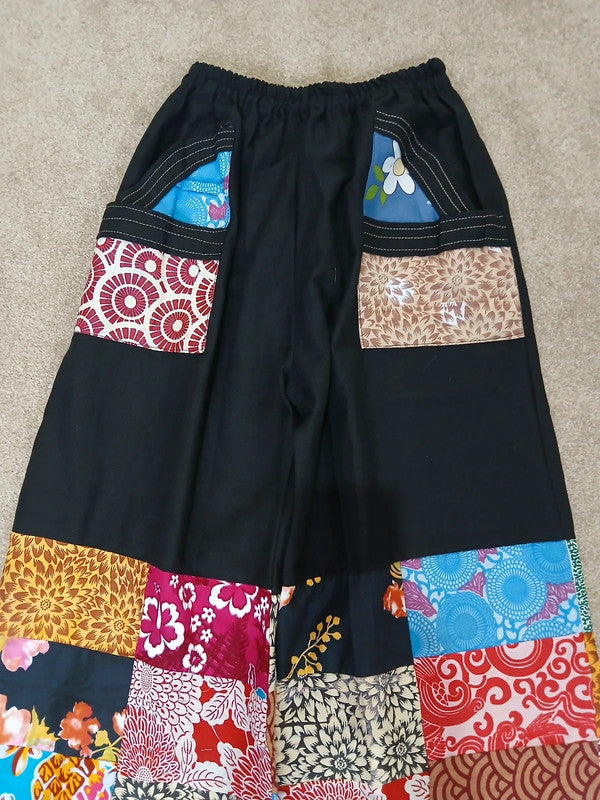 Handmade Black Multicolour Harem Pants Unique Random Patchwork Hippie Trousers