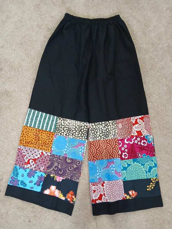 Handmade Black Multicolour Harem Pants Unique Random Patchwork Hippie Trousers
