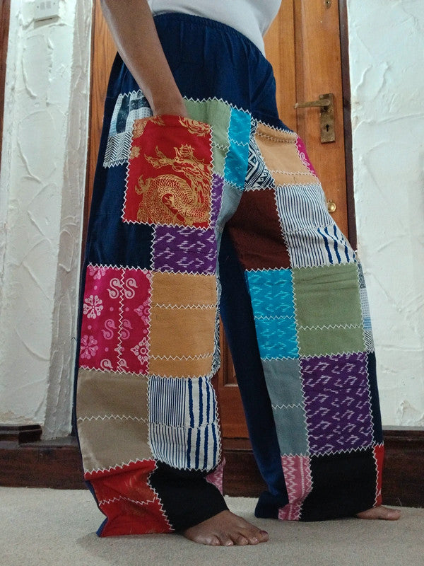 Cotton Navy Blue Multicolour Harem Pants Unique Random Patchwork Hippie Trousers