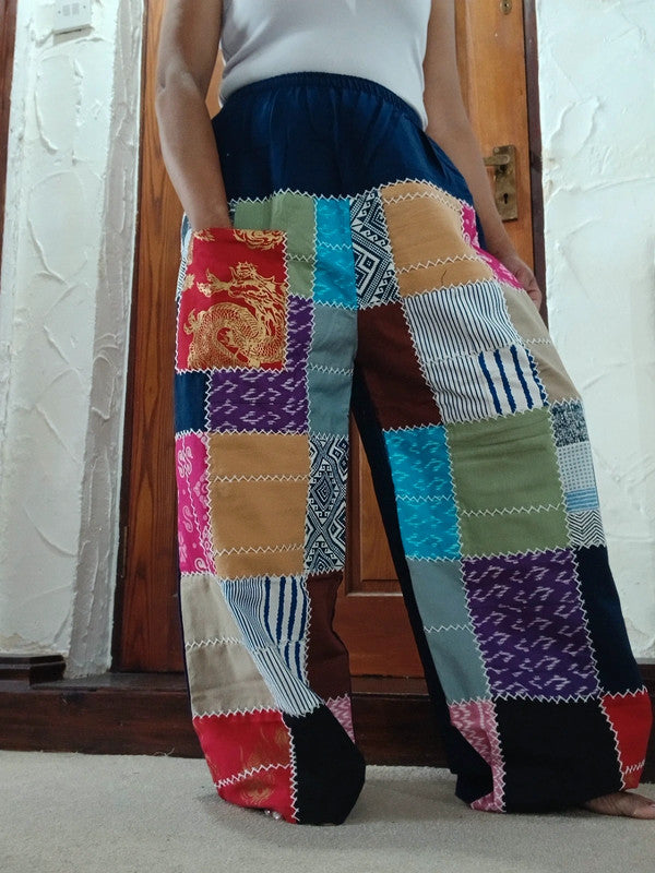 Cotton Navy Blue Multicolour Harem Pants Unique Random Patchwork Hippie Trousers