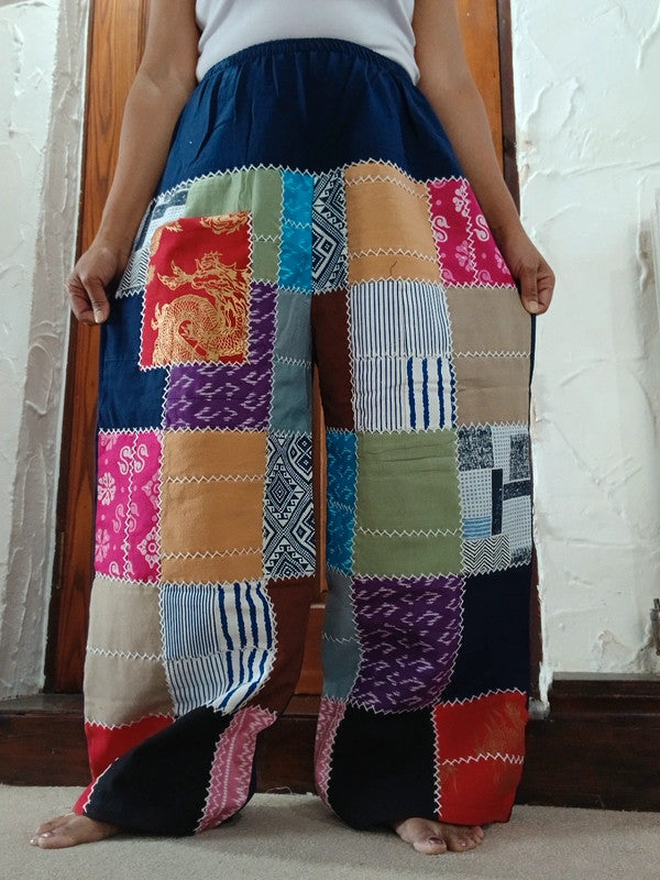 Cotton Navy Blue Multicolour Harem Pants Unique Random Patchwork Hippie Trousers