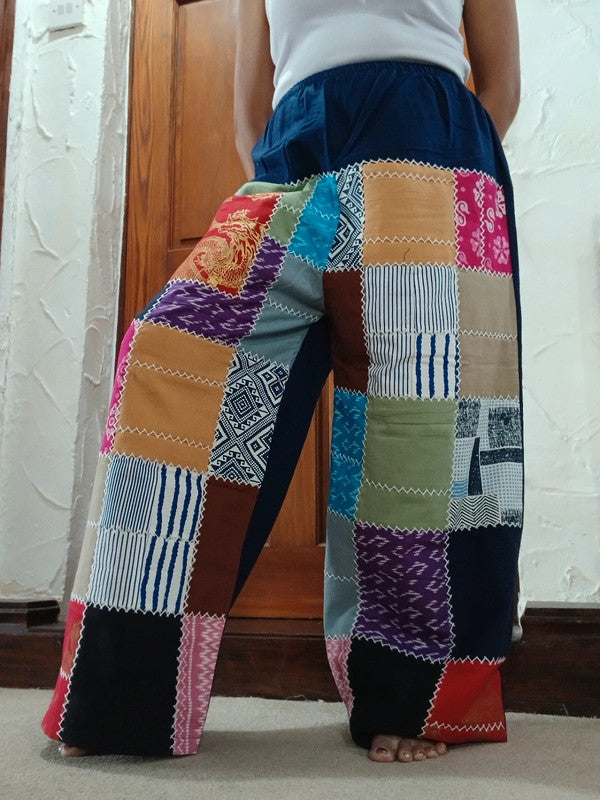 Cotton Navy Blue Multicolour Harem Pants Unique Random Patchwork Hippie Trousers