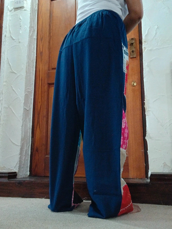 Cotton Navy Blue Multicolour Harem Pants Unique Random Patchwork Hippie Trousers