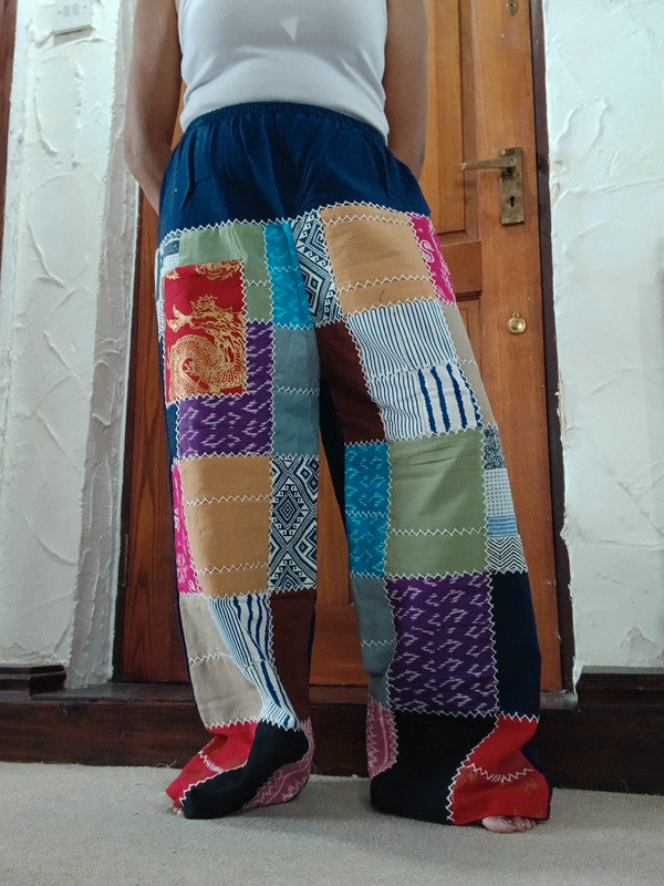 Cotton Navy Blue Multicolour Harem Pants Unique Random Patchwork Hippie Trousers